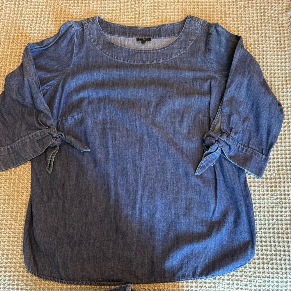 Talbots Indigo Blouse with Tie Sleeves